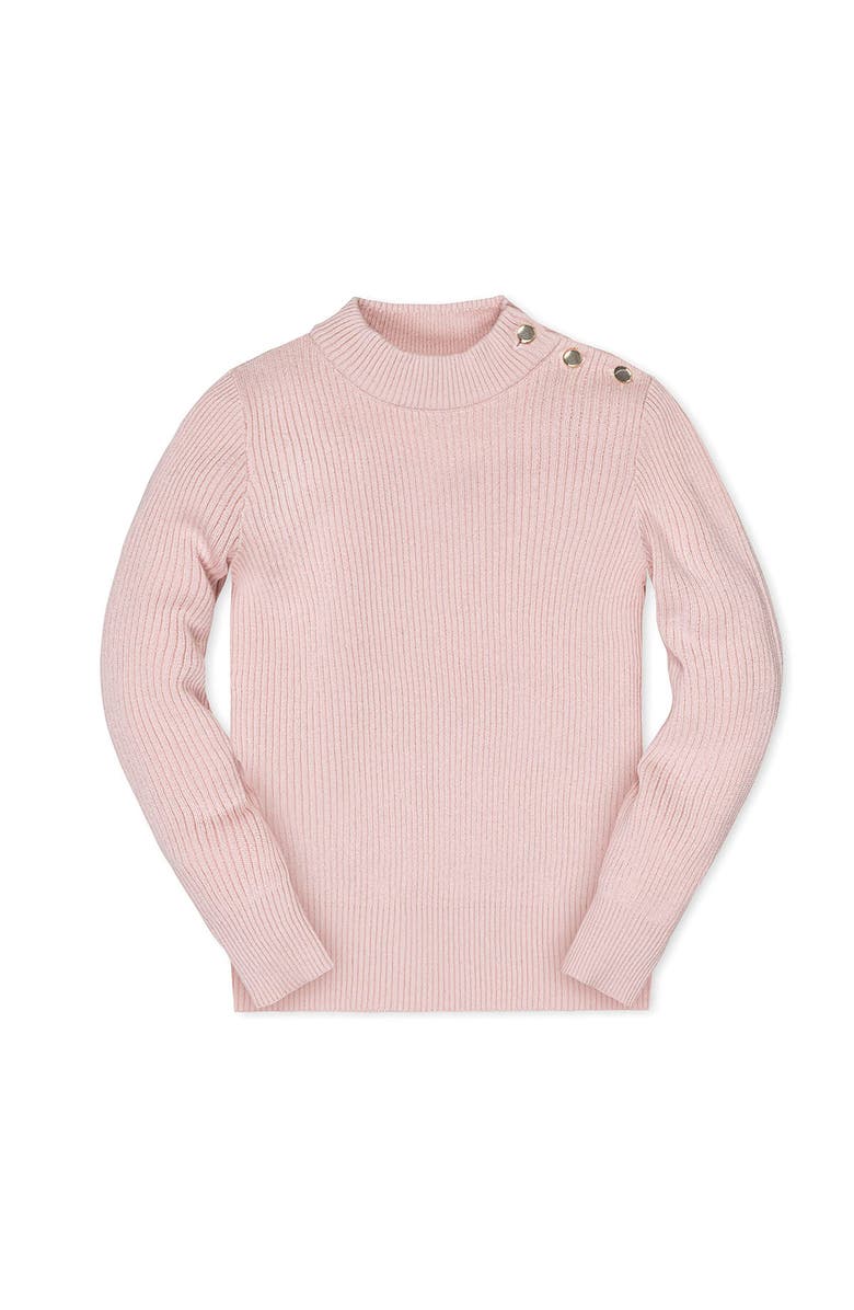 Hope & Henry Kids' Organic Long Sleeve Mock Neck Sweater with Gold Buttons, Main, color, Pale Pink