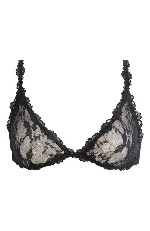 Skims Stretch Lace Triangle Bralette In Soot