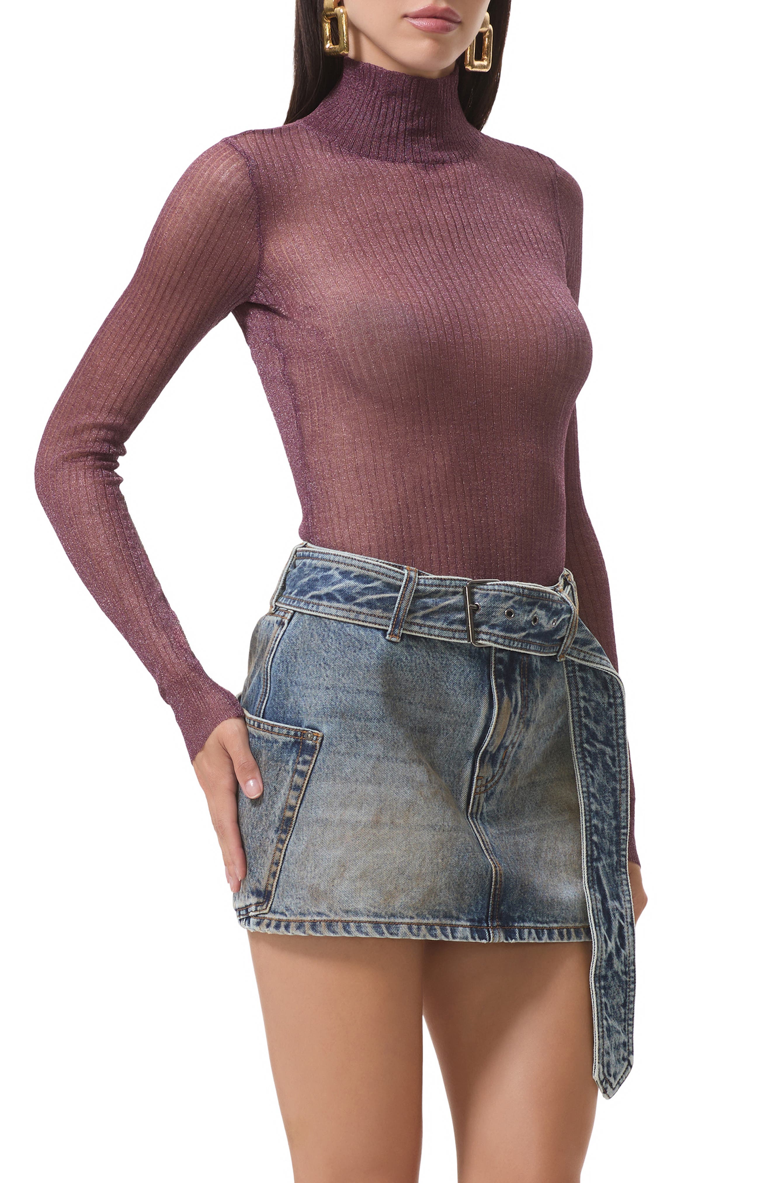 AFRM Bristol Metallic Semisheer Mock Neck Top