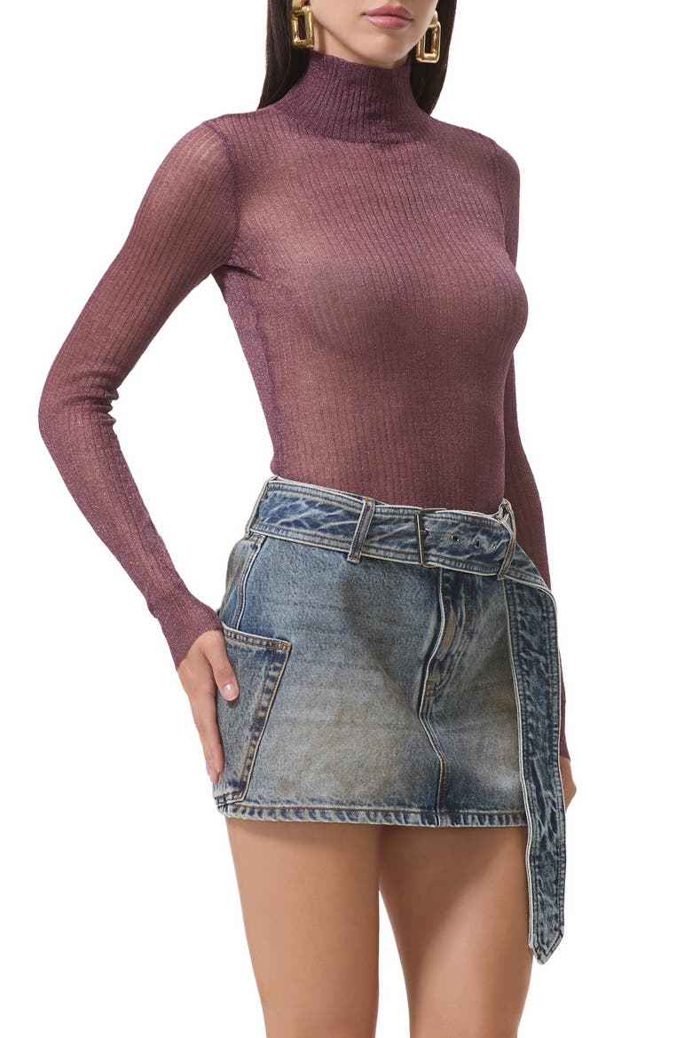 Bristol Metallic Semisheer Mock Neck Top, Main, color, FIG