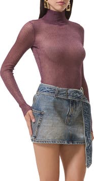 AFRM Bristol Metallic Semisheer Mock Neck Top