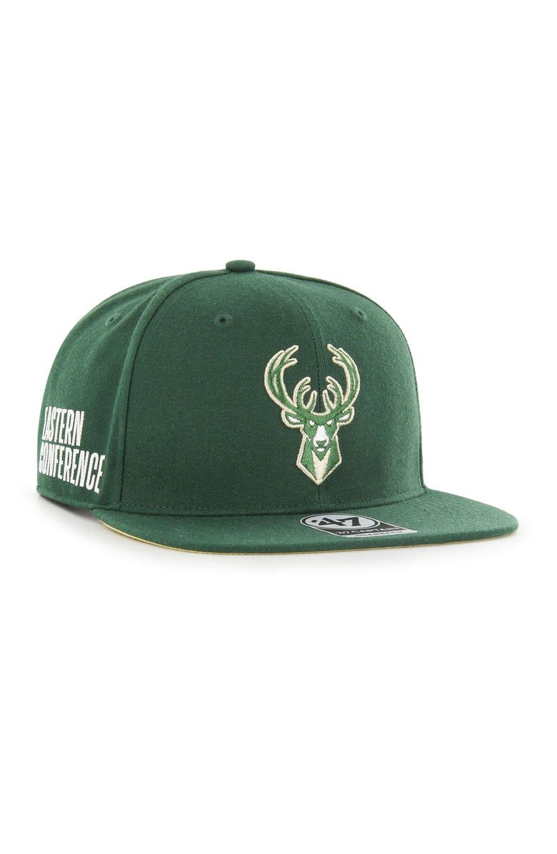 '47 Men's '47  Hunter Green Milwaukee Bucks Sure Shot Captain Snapback Hat, Main, color, 