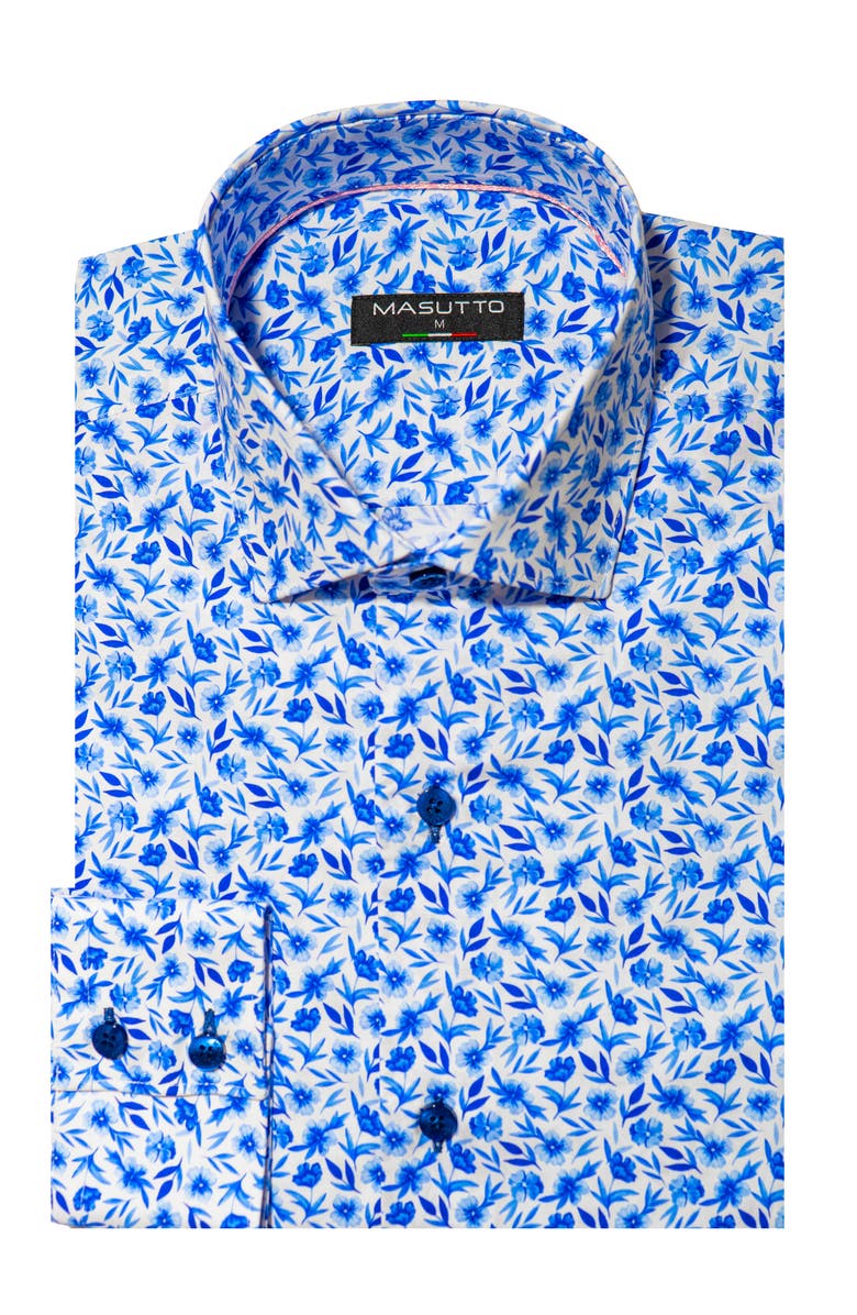 MASUTTO Sophia Print Button-Up Long Sleeve Shirt, Main, color, Light Blue