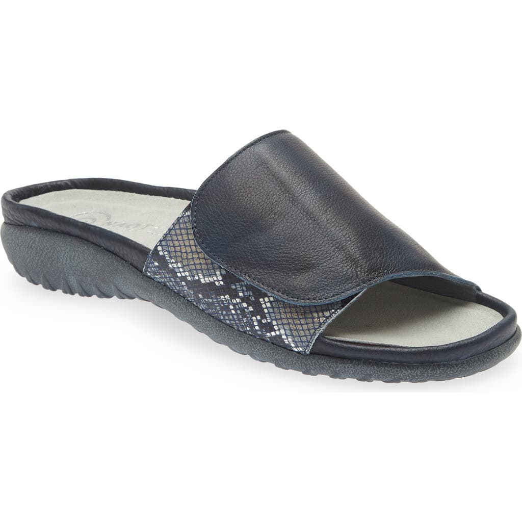 Naot Ipo Slide Sandal In Soft Ink Leather/navy Python