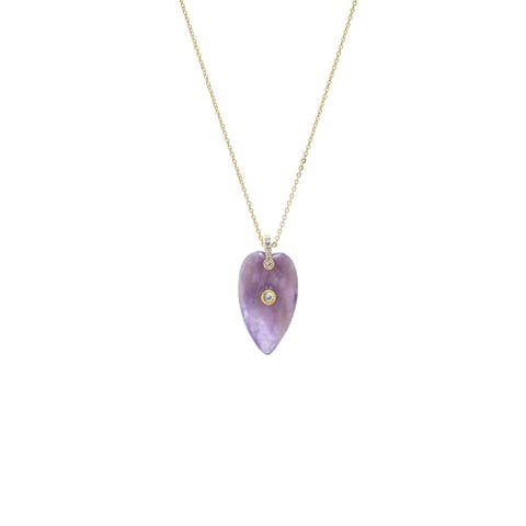 CZ Bezel Elongated Heart Natural Stone Necklace