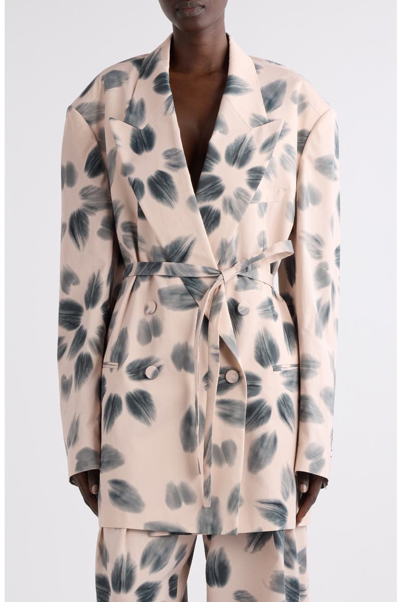 Blessy Floral Print Belted Double Breasted Blazer, Main, color, BLUSH