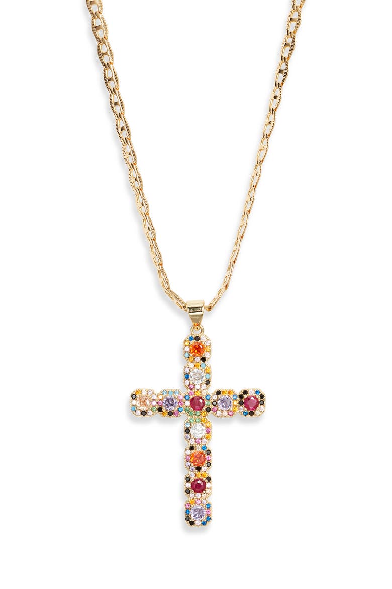 Fantasy Cross Necklace, Main, color, GOLD/ RAINBOW