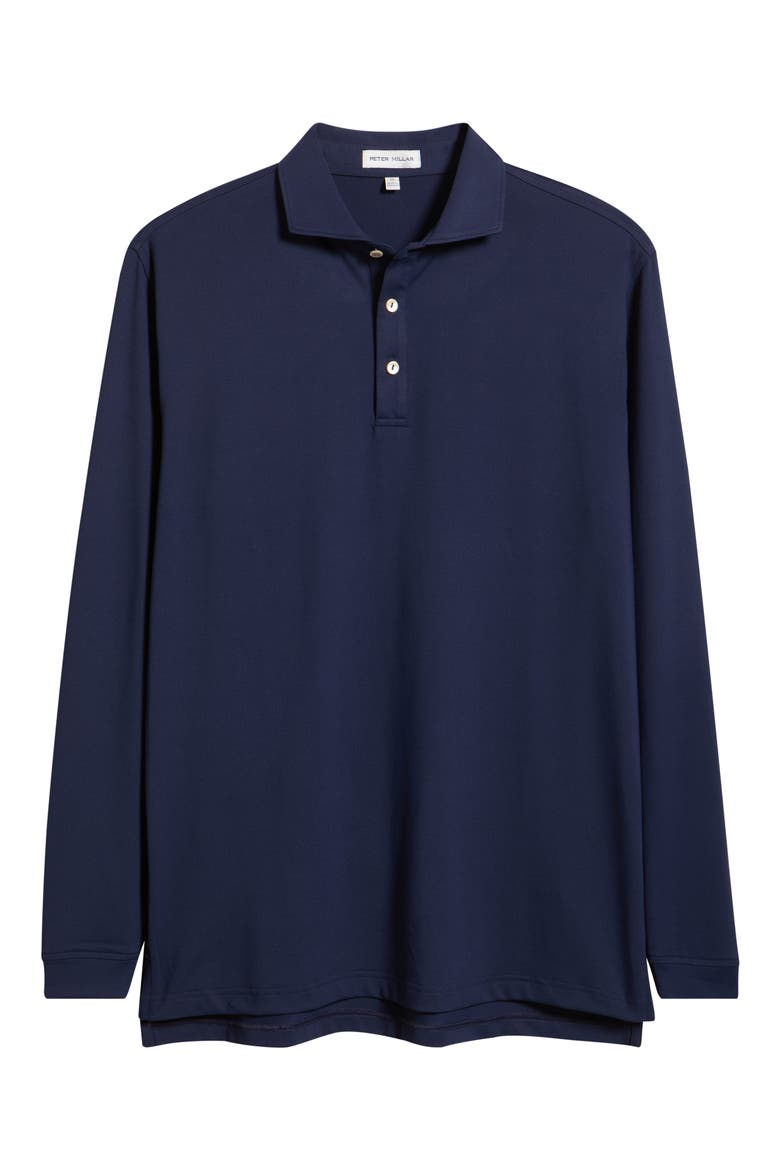 Lyons Heathered Long Sleeve Performance Jersey Polo, Alternate, color, NAVY