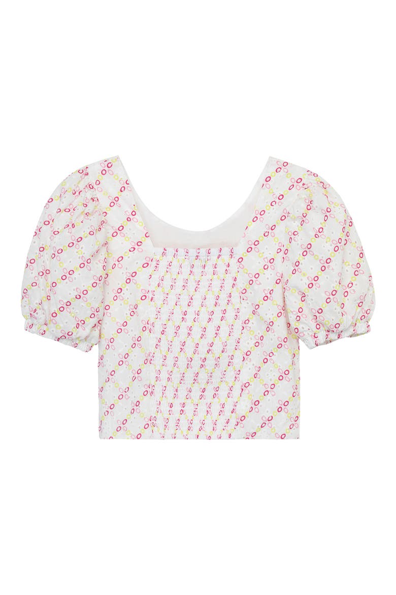 Kids' Puff Sleeve Broderie Anglaise Cotton Top, Alternate, color, WHITE MULTI