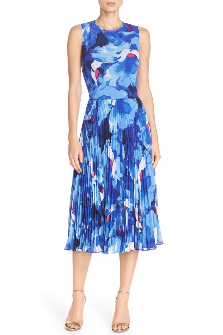 Print Chiffon Midi Dress, Main, color, SOFT WHITE ROYAL