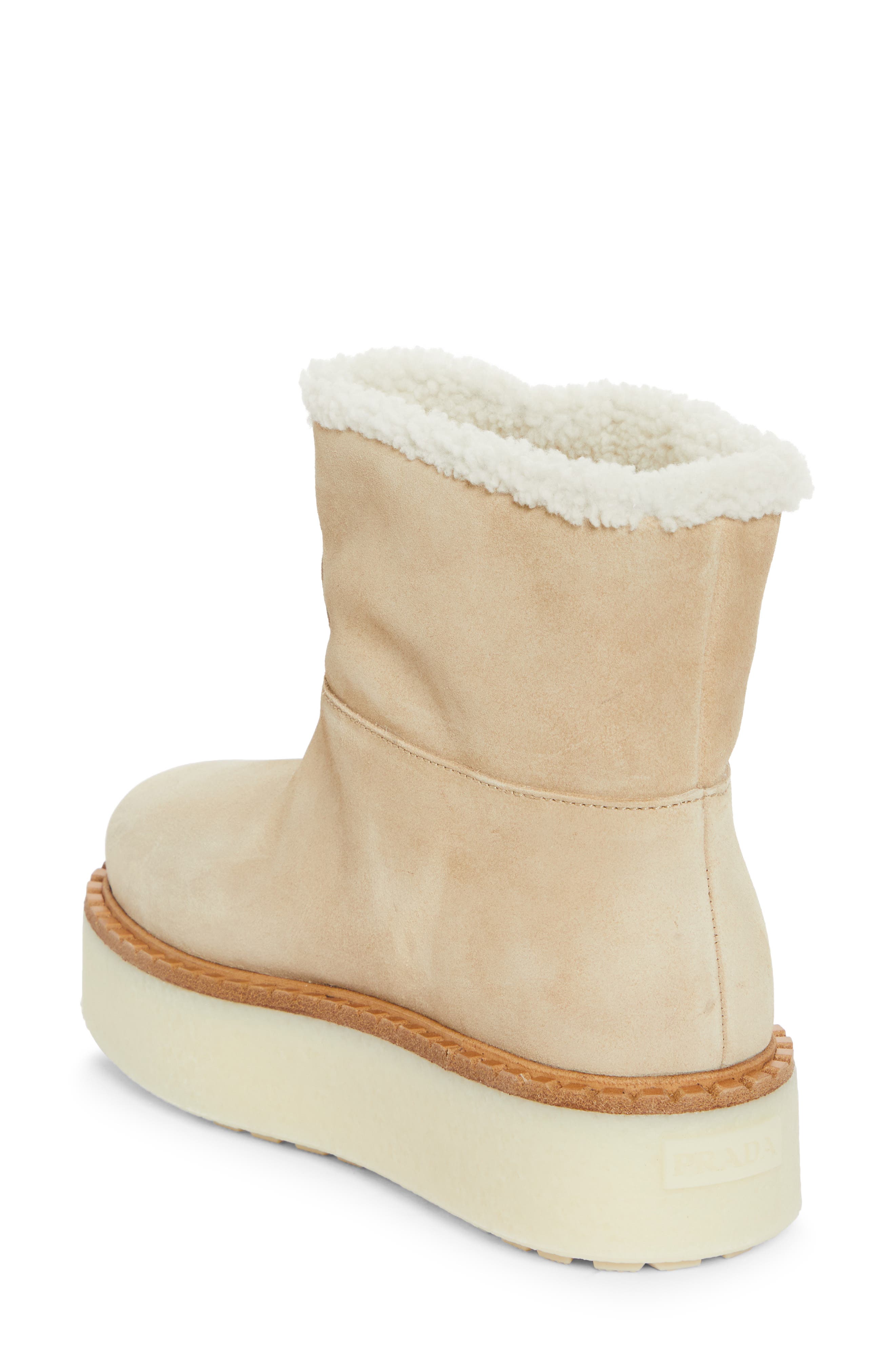 Prada Evolve Genuine Shearling Bootie, Alternate, color, Ecru