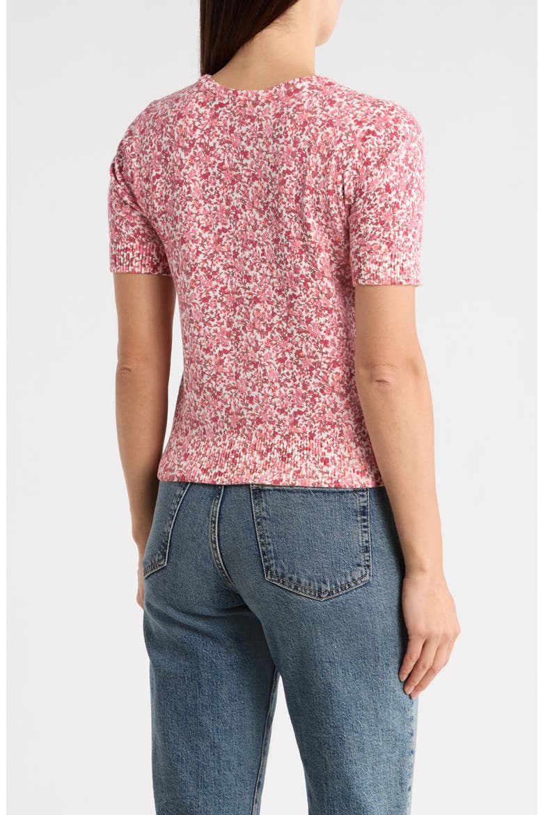 Floral Short Sleeve Cotton Sweater, Alternate, color, ANTIQUE WHITE