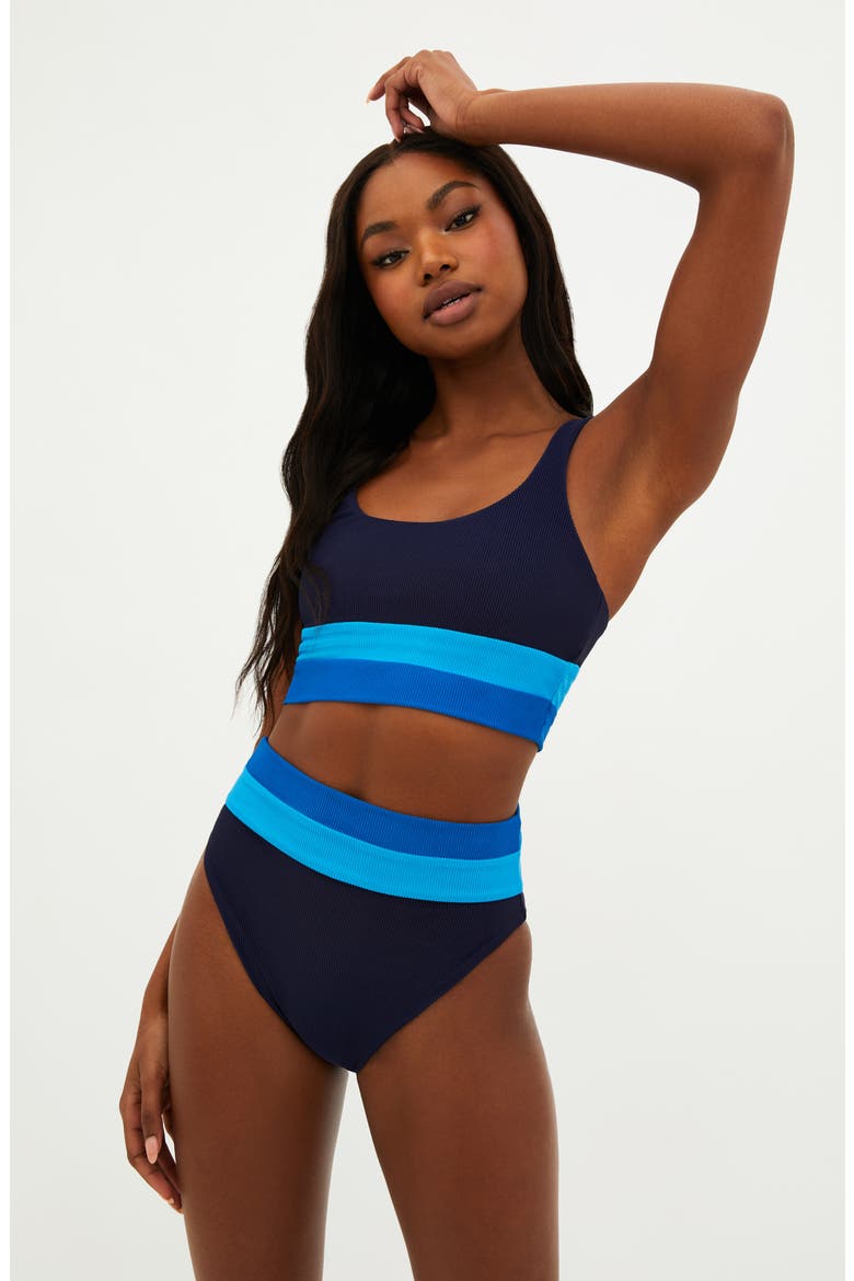 Heidi Colorblock High Waist Bikini Bottoms, Alternate, color, MARINE COLORBLOCK