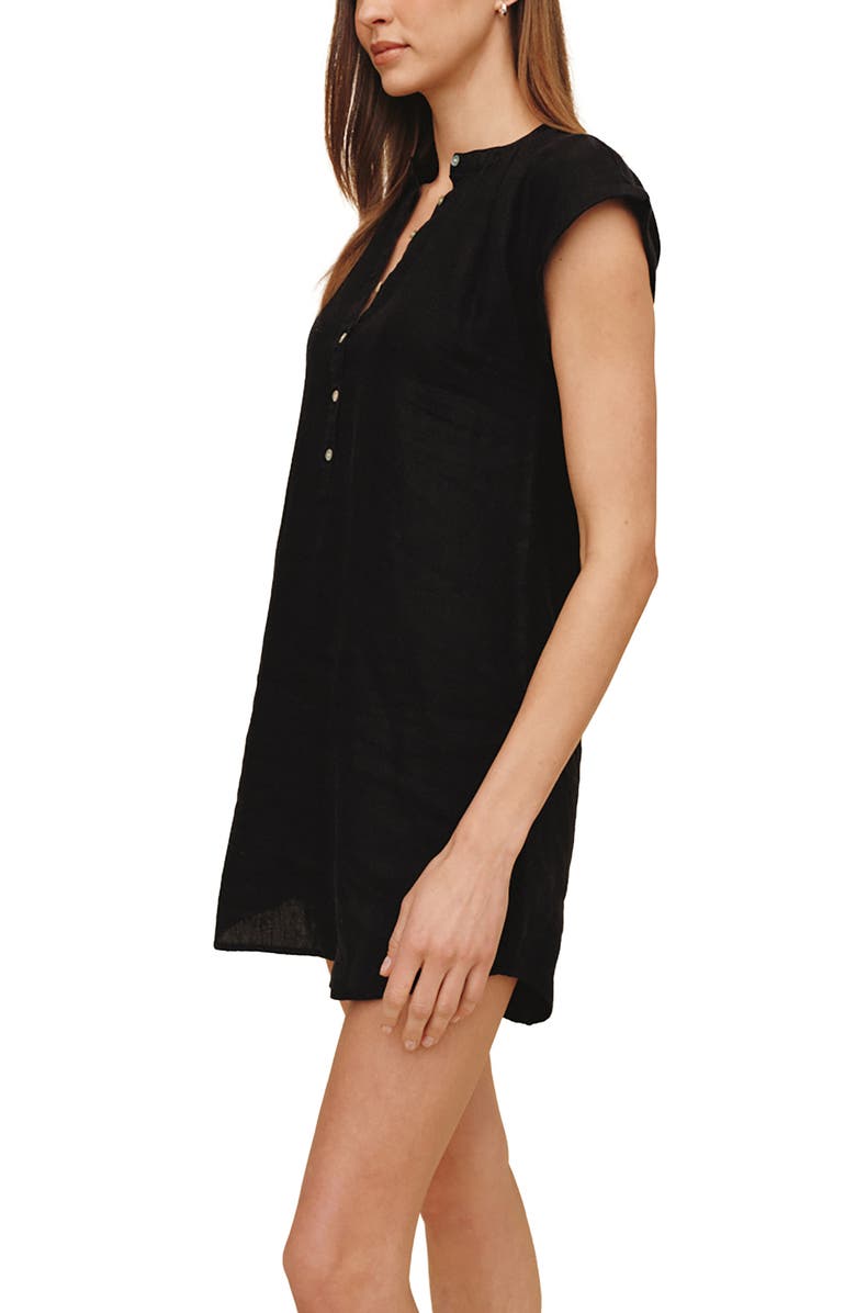 Bella Dahl Cap Sleeve Linen Henley Minidress, Alternate, color, Black