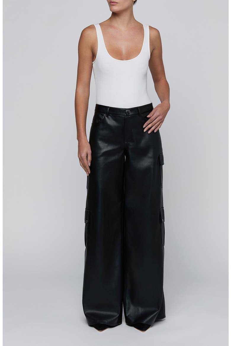 Isolde Faux Leather Wide Leg Cargo Pants, Alternate, color, BLACK