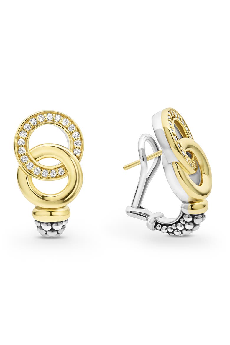 Signature Caviar Interlocking Circle Diamond Drop Earrings, Main, color, TWO-TONE
