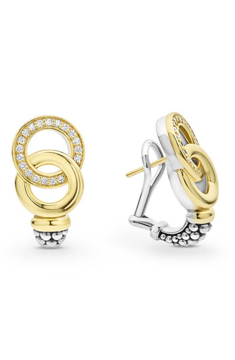 Signature Caviar Interlocking Circle Diamond Drop Earrings