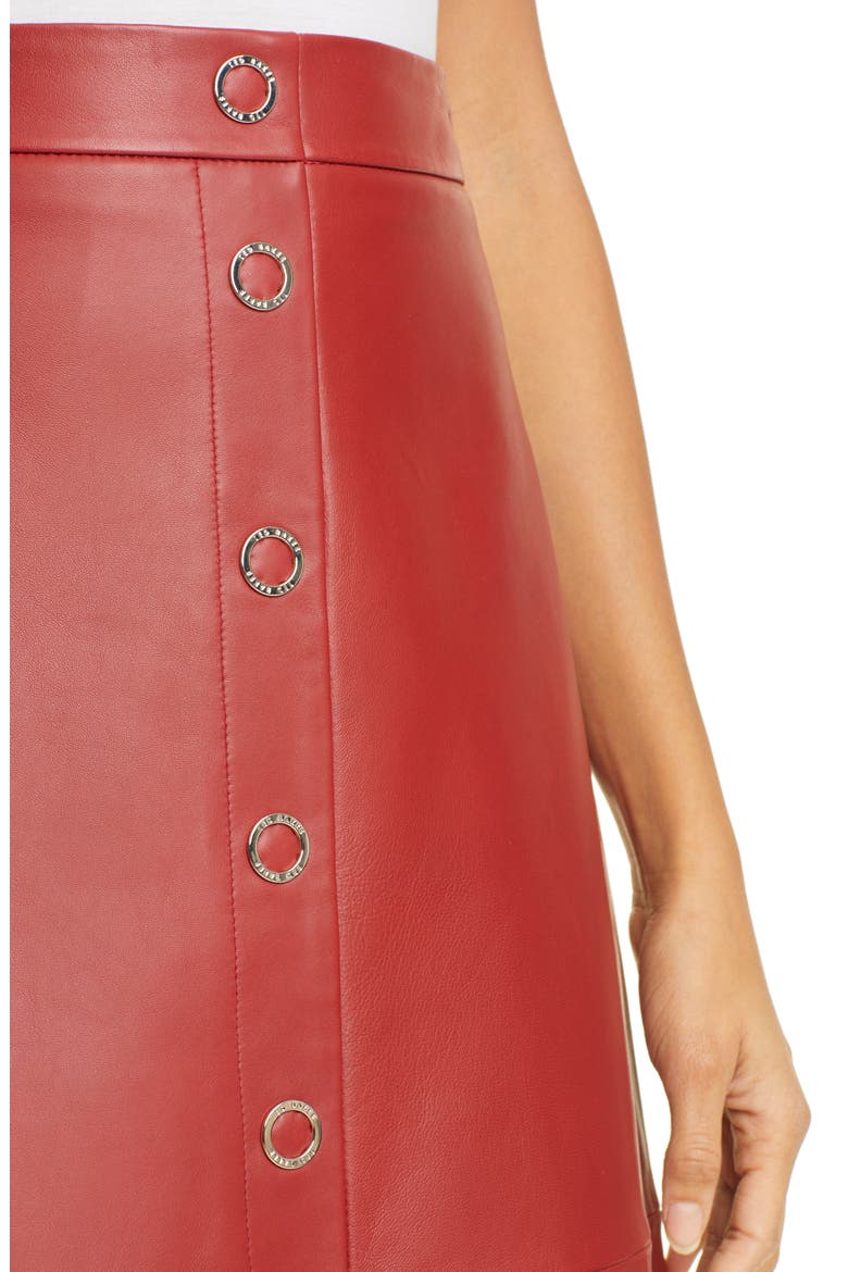 Snap Front Leather Pencil Skirt, Alternate, color, DARK RED