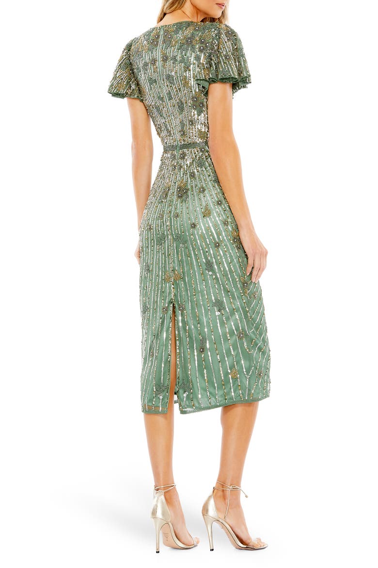 Women's Embellished Faux Wrap Flutter Sleeve Dress, Alternate, color, SAGE