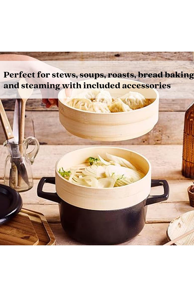 Alva Nori 2.5 Qt Enameled Cast Iron Cocotte Dutch Oven & Steamer Set, Alternate, color, Black