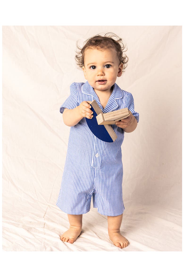 French Blue Seersucker Summer Romper, Alternate, color, BLUE