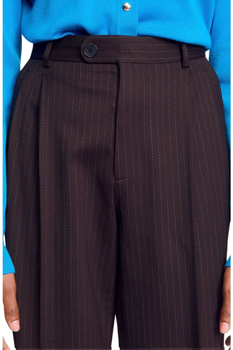 Striped straight-leg trousers, Alternate, color, Marron / bleu