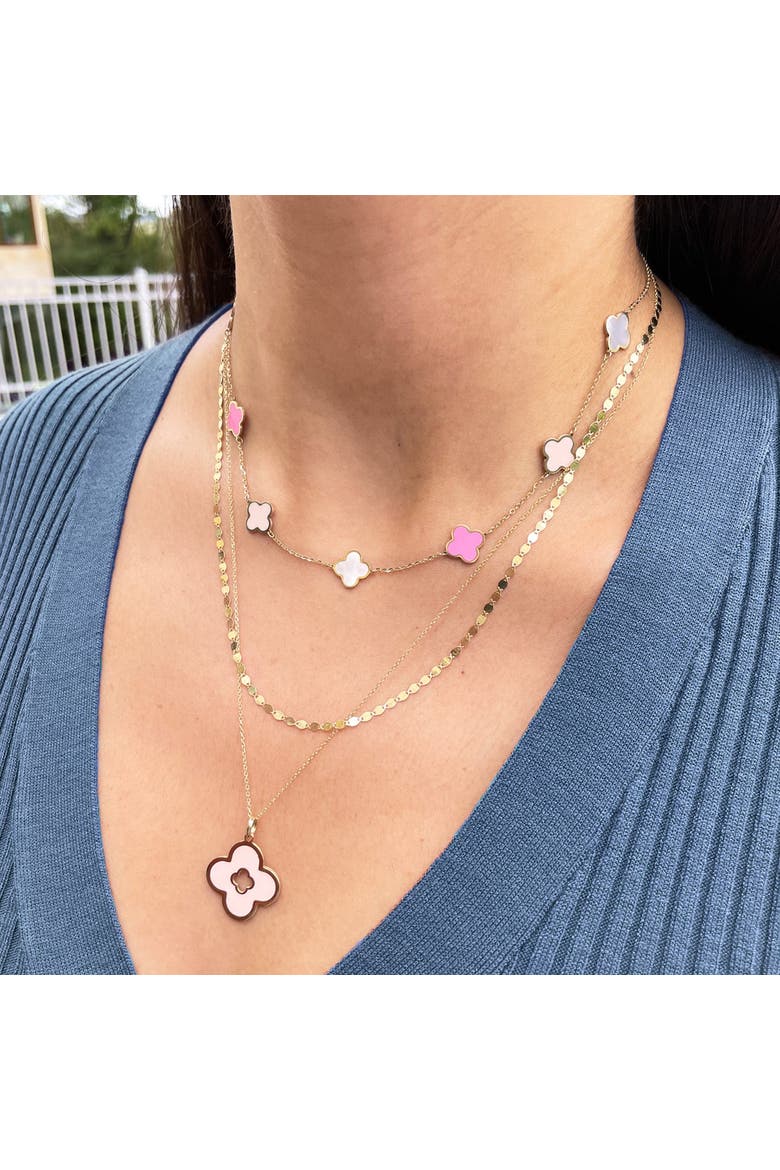 Small Pink Mixed Clover Necklace, Alternate, color, Pink Mixed