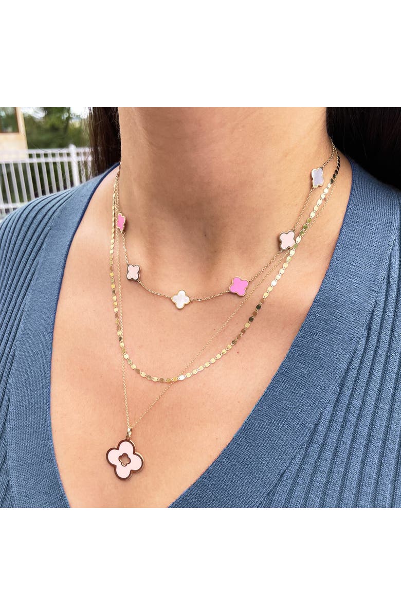The Lovery Fine Jewelry Small Pink Mixed Clover Necklace, Alternate, color, 
