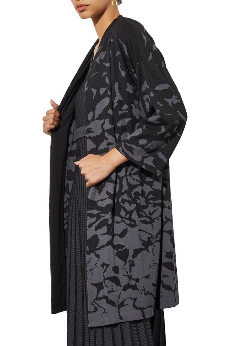 Floral Jacquard Belted Jacket, Alternate, color, BLK/GRANITE