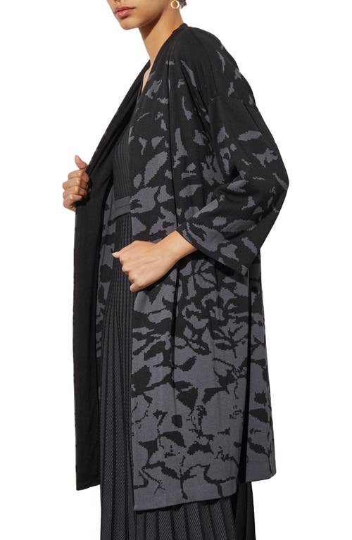 Ming Wang Floral Jacquard Belted Jacket In Black