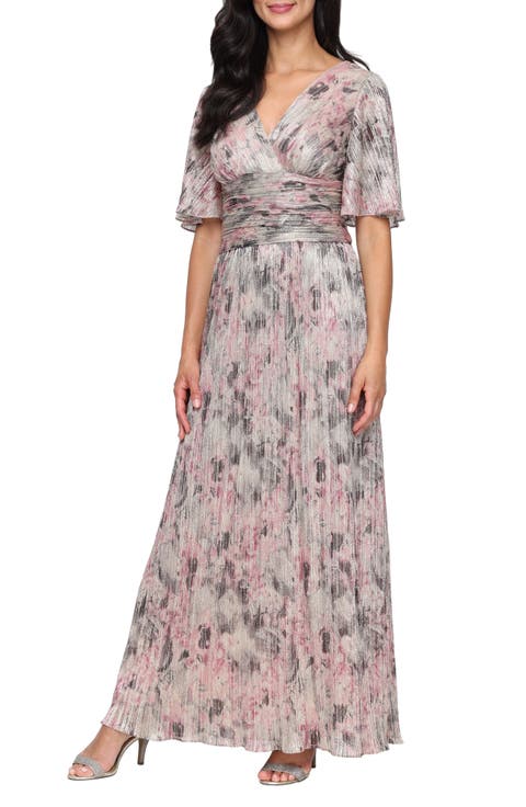 Bodre Metallic Floral Print Gown