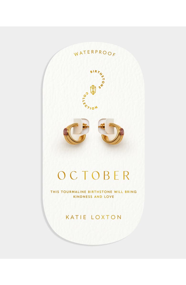 Katie Loxton 'October' Waterproof Gold Birthstone Hoop Earrings, Alternate, color, October