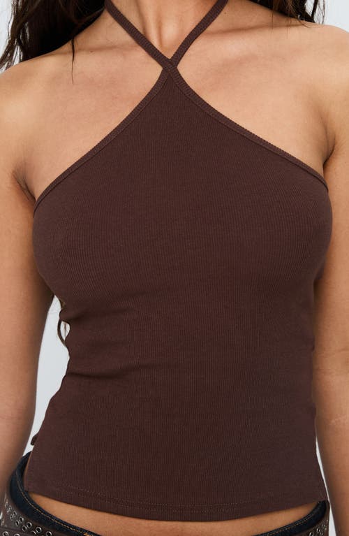 Princess Polly Baseline Rib Halter Top In Brown