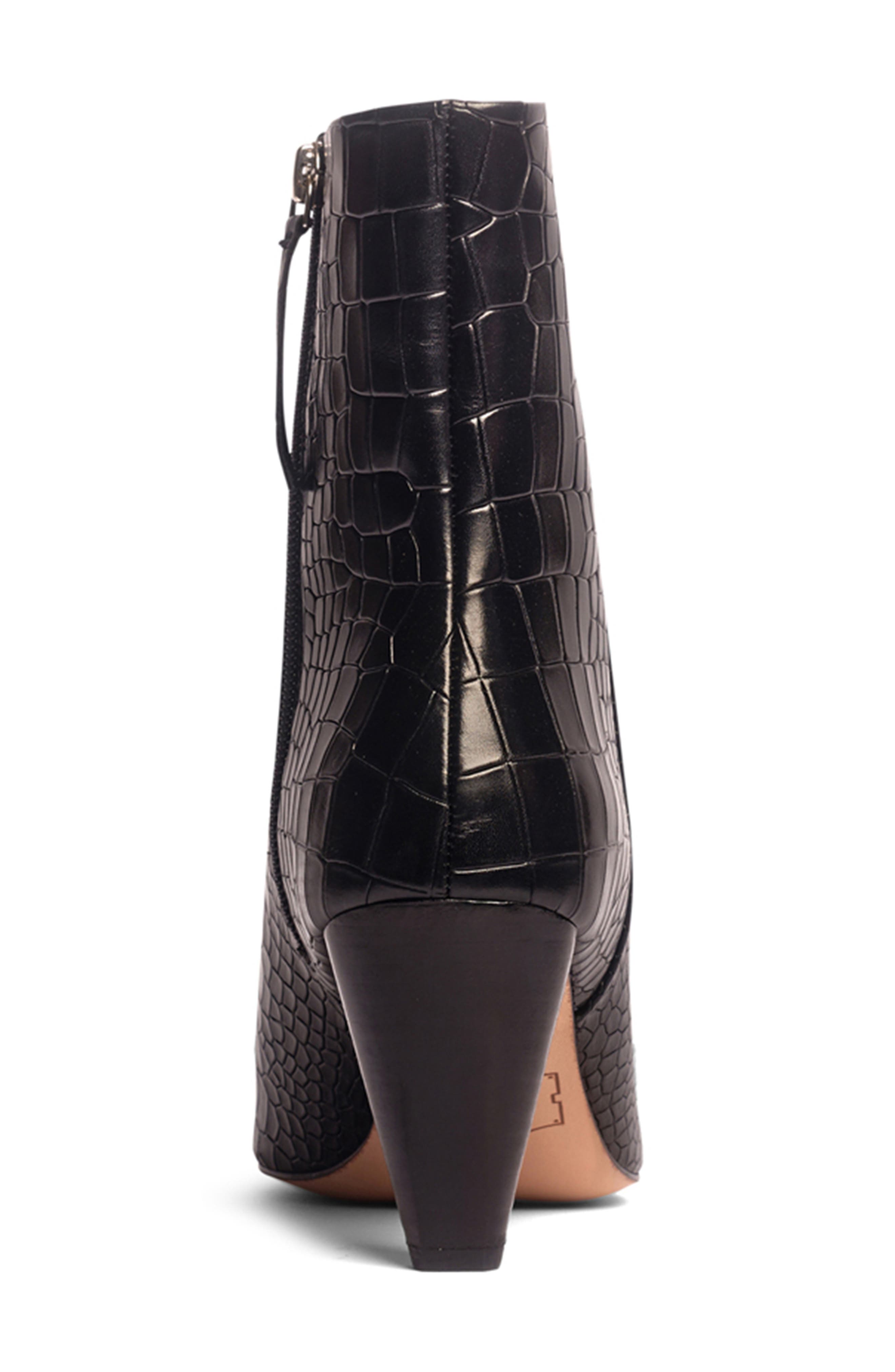 Cora Croc-Embossed Bootie, Alternate, color, BLACK
