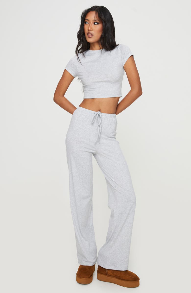 Princess Polly Midvale Crop T-Shirt & Tie Waist Pants Set, Alternate, color, Grey