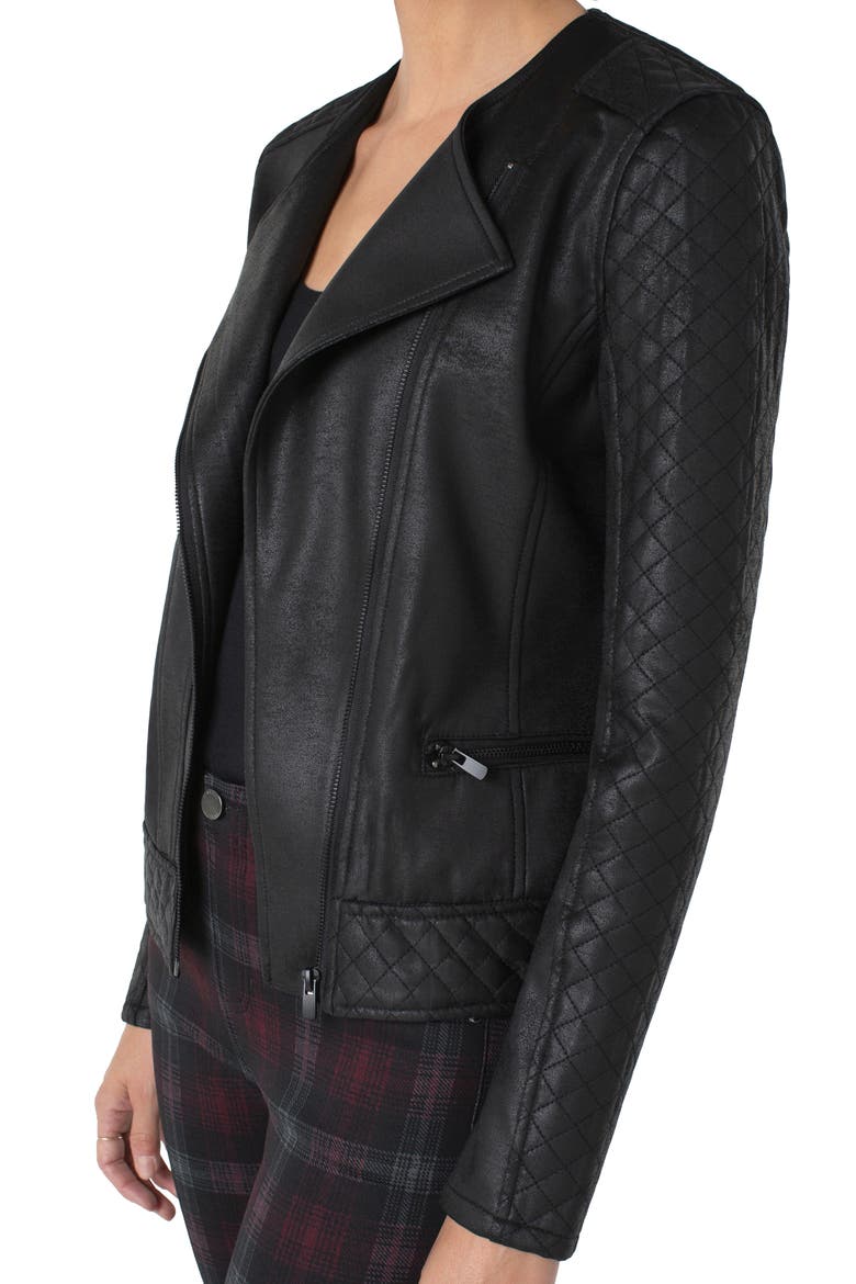 Quilted Faux Leather Moto Jacket, Alternate, color, BLACK COAT
