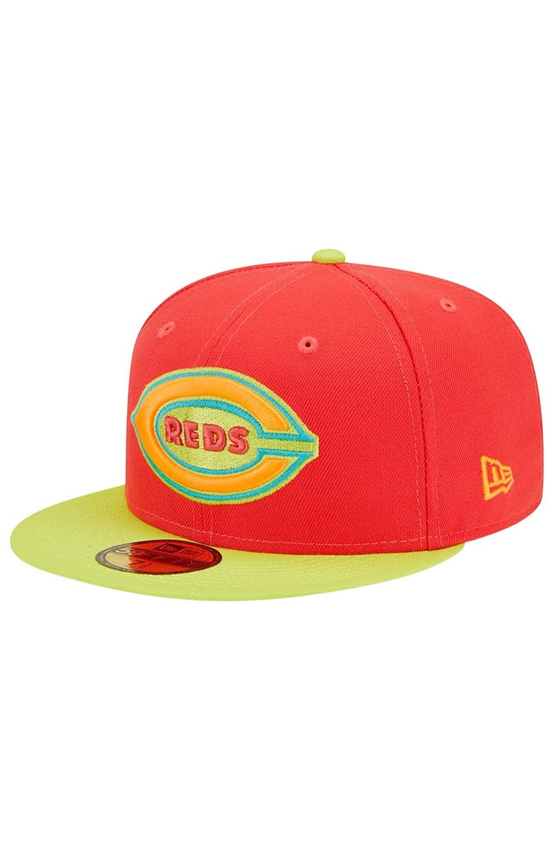 New Era Men's New Era Red/Neon Green Cincinnati Reds 1938 MLB All-Star Game  Lava Highlighter Combo 59FIFTY Fitted Hat, Alternate, color, 