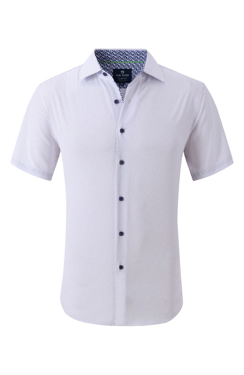 TOM BAINE Slim Fit Short Sleeve Performance Stretch Button-Up Shirt, Alternate, color, White