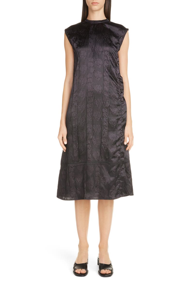 Darienne Shiny Embossed Midi Dress, Main, color, BLACK