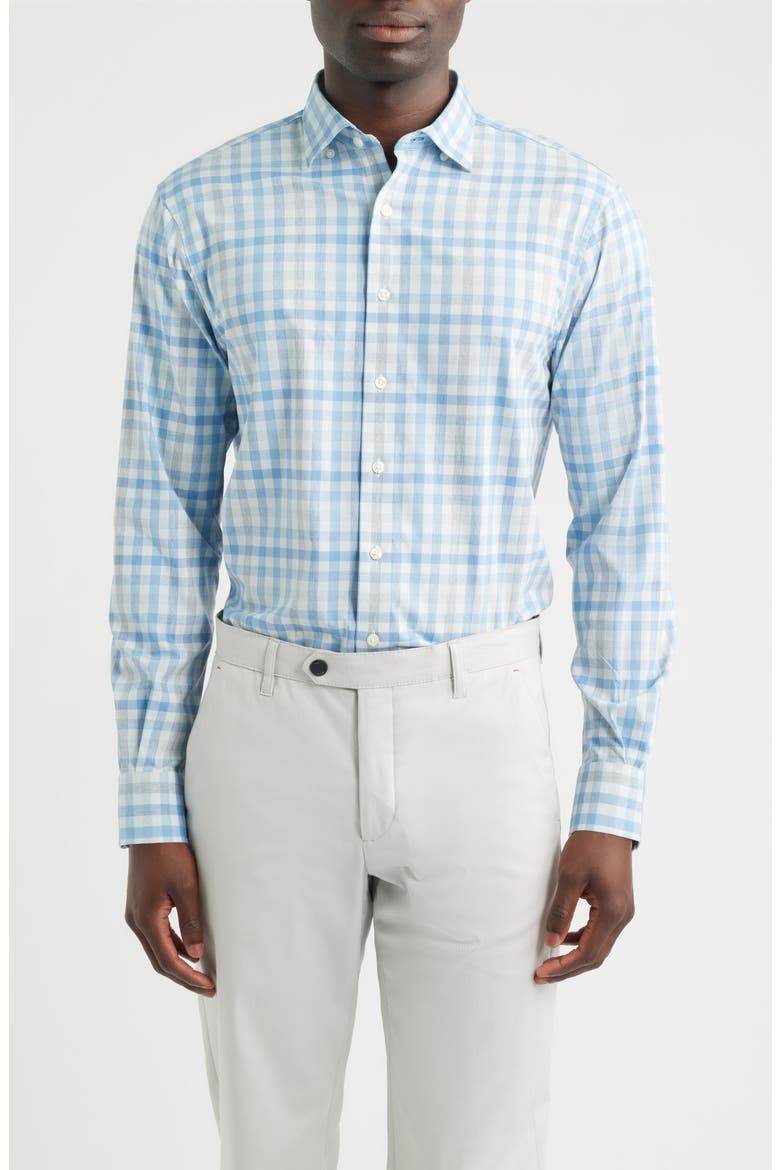 Cay Everyday Performance Exploded Gingham Button-Up Shirt, Main, color, MALIBLU