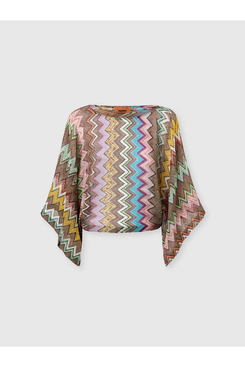 Long-sleeved Top In Lamé Viscose With Macro Zigzag Pattern, Main, color, Black & Multicoloured