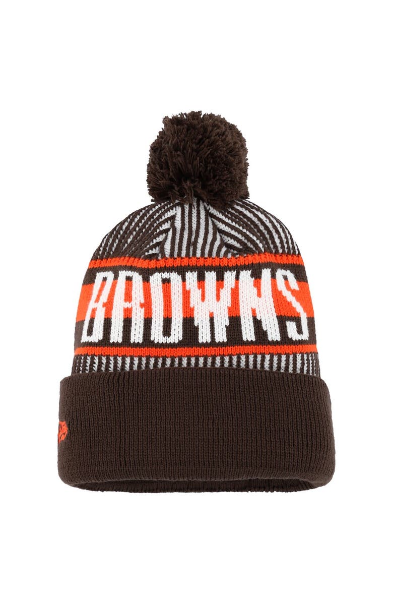 New Era Youth New Era Brown Cleveland Browns Striped Cuffed Knit Hat with Pom, Alternate, color, Brown