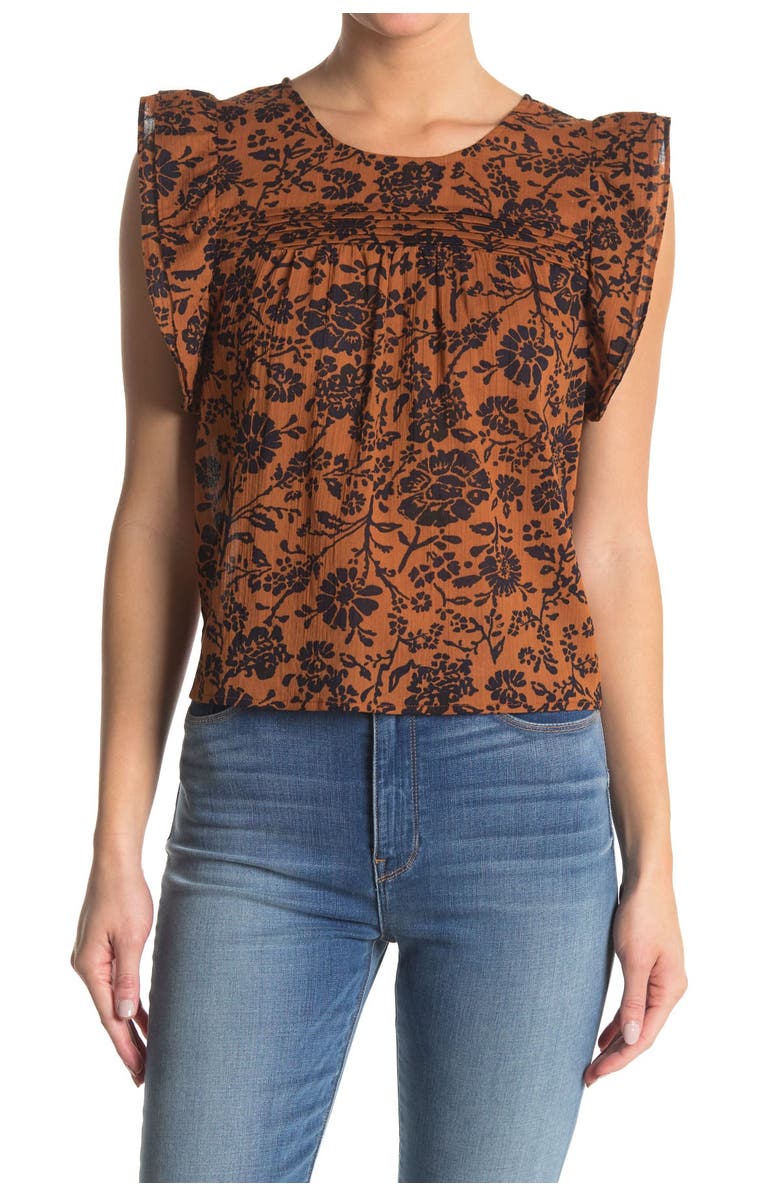 BB Dakota by Steve Madden Printed Ruffle Cap Sleeve Top, Main, color, 