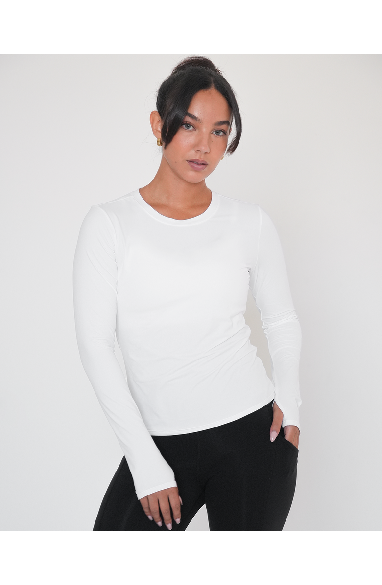 Rebody Active Raya Mid Length Compression Nylon Long Sleeve Top, Main, color, White