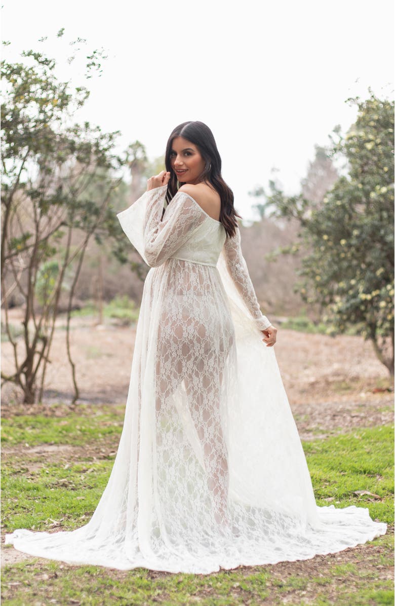 PinkBlush Lace Off Shoulder Maternity Photoshoot Gown/Dress, Alternate, color, White