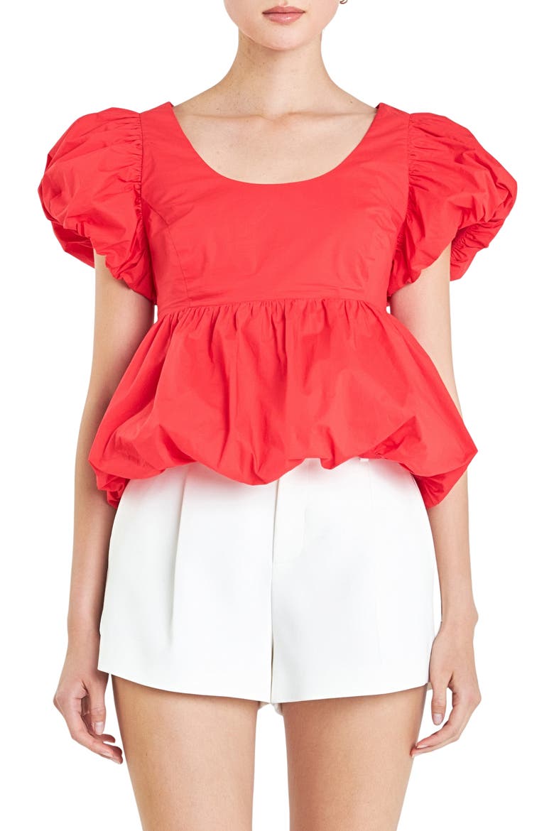 Bubble Hem Puff Sleeve Top, Main, color, RED