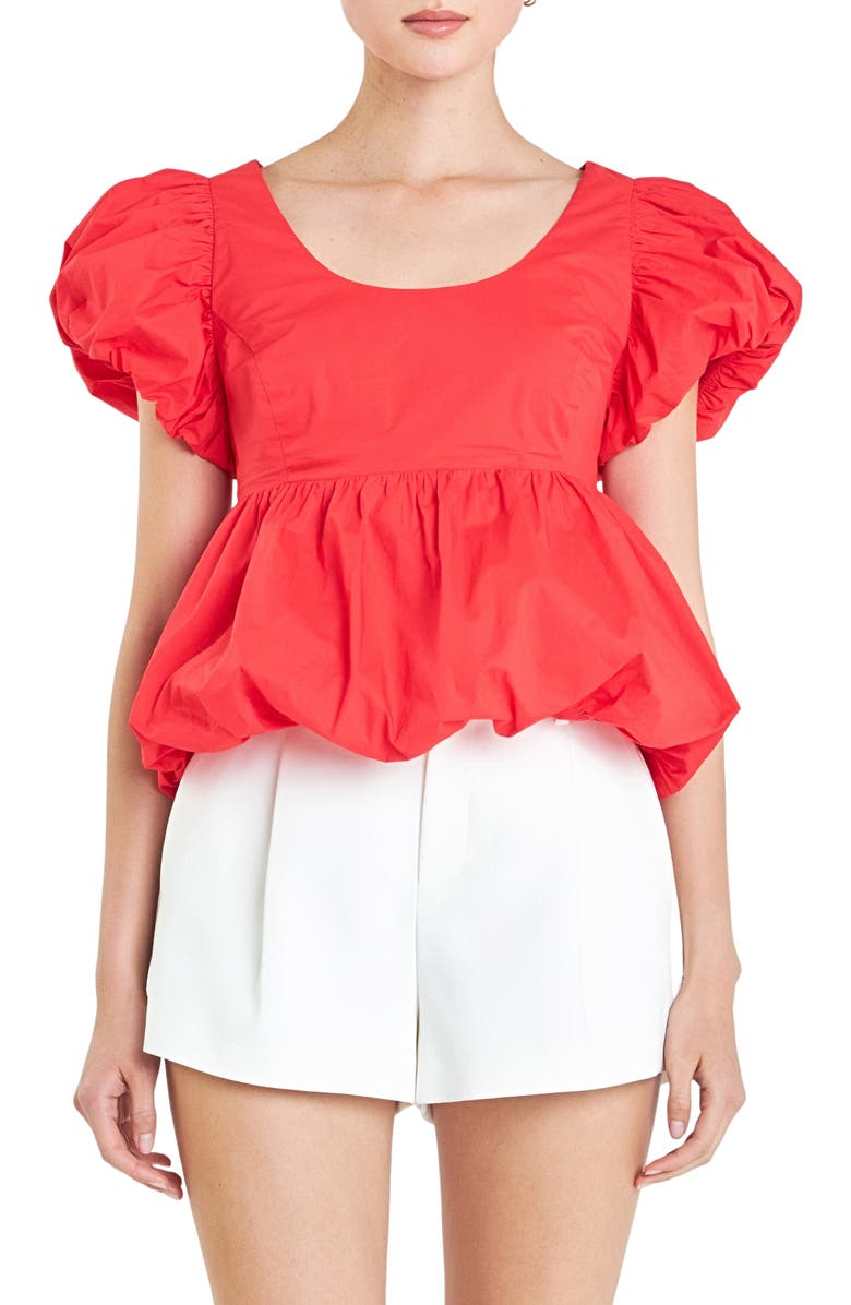 English Factory Bubble Hem Puff Sleeve Top, Main, color, Red