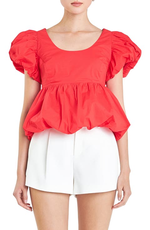 Bubble Hem Puff Sleeve Top