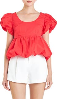 English Factory Bubble Hem Puff Sleeve Top