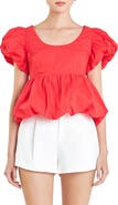 English Factory Bubble Hem Puff Sleeve Top